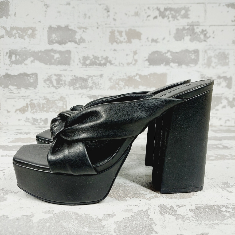 NEW Open Edit Kaia Black High Chunky Block Heel Open Toe Slip On Sandals K428